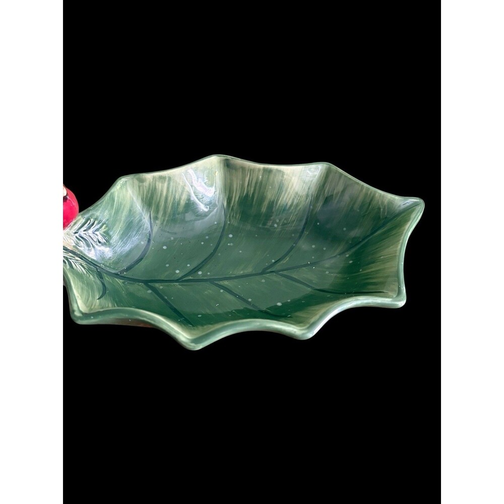 Certified International Susan Winget Cardinal Holly Leaf Candy Dish Christmas - Picture 5 of 9